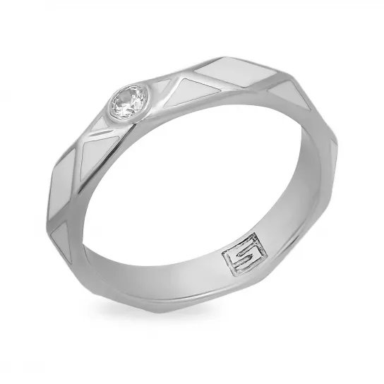Кольцо обручальное с фианитом из серебра