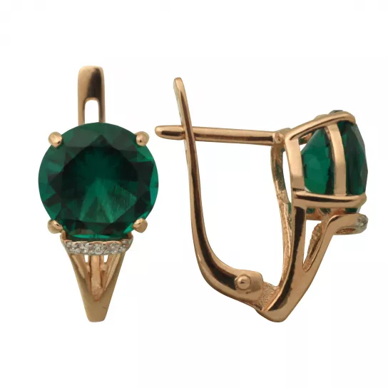 Серьги с изумрудом и фианитом из золота