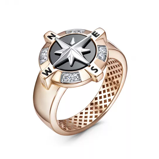 Кольцо-печатка с ониксом и фианитом из золота