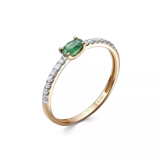 Кольцо с бриллиантами с изумрудом из золота