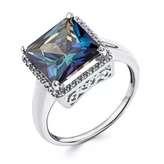 Кольцо с фианитом и ювелирным кристаллом из серебра