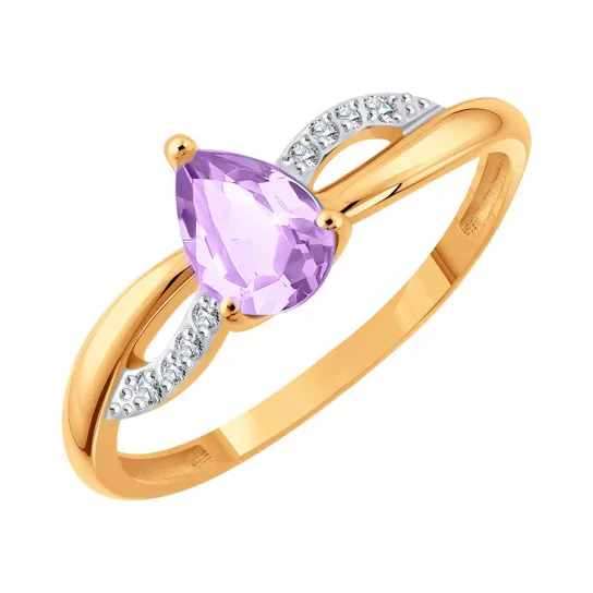 Кольцо с аметистом и фианитом из золота