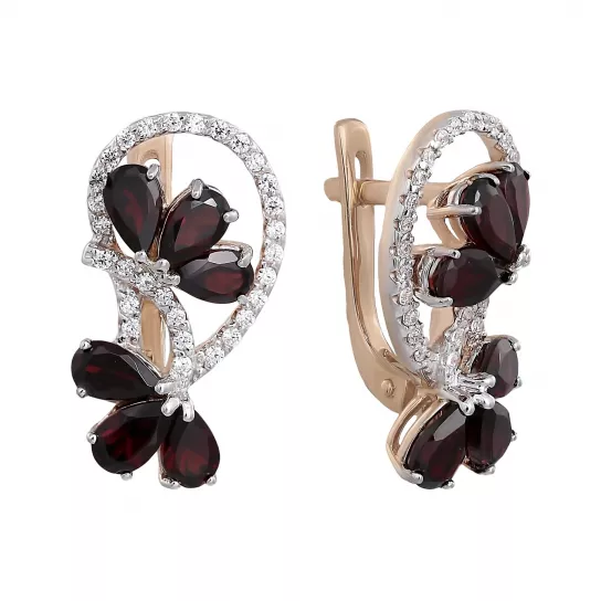 Серьги с гранатом и фианитом из золота